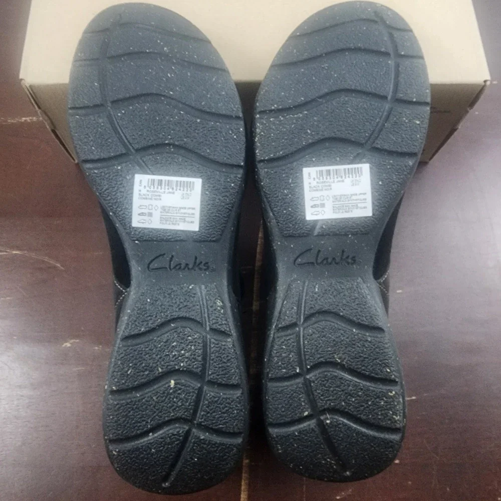 Clarks Roseville Jane‎ Black Combi Leather Mary Jane Flats Women's Size 9M
